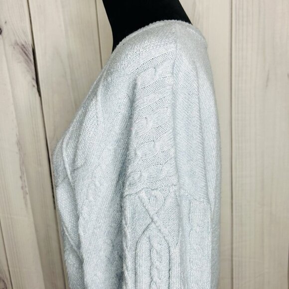Windsor Cable Knit Cropped Sweater Sz M Light Blue Long Sleeve V-Neck - Picture 5 of 8